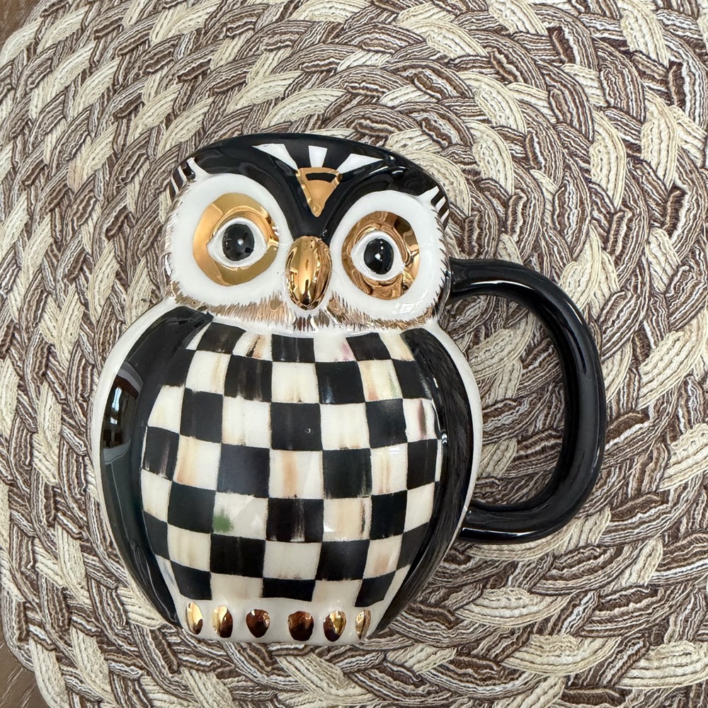 MacKenzie-Childs Courtly Check Owl Mug NEW - Picture 3 of 8